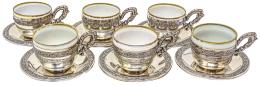 765 - SEIS TAZAS CON PLATO DE CAFÉ EN PLATA DEL PRIMER TERCIO S.XX