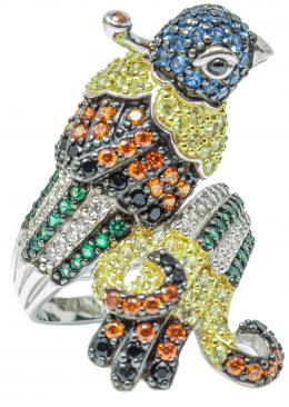 82 - ANILLO CON PAJARO MULTICOLOR