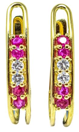 136 - PENDIENTES MEDIA ARGOLLA CON RUBÍES Y BRILLANTES