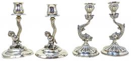 715 - DOS PAREJAS DE CANDELEROS EN PLATA DE LA SEGUNDA MITAD S.XX