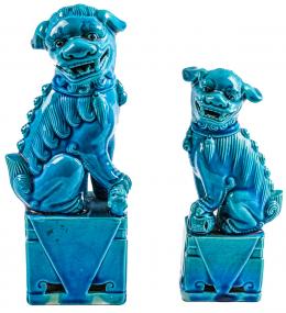 412 - DOS PERROS FOO EN PORCELANANA CHINA DE MEDIADOS DEL S.XX