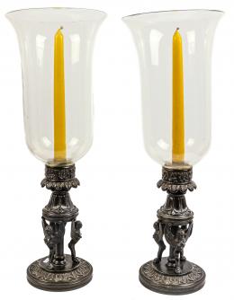 885 - PAREJA DE CANDELEROS CON TULIPA DE CRISTAL