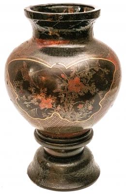 419 - JARRÓN JAPONÉS EN MADERA LACADA DE PRINCIPIOS DEL S.XX