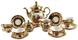 488 - JUEGO DE CAFÉ PARA SEIS SERVICIOS EN PORCELANA MEDIADOS S.XX