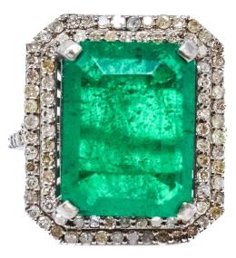 20 - ANILLO ESTILO ART DECÓ CON ESMERALDA Y DIAMANTES