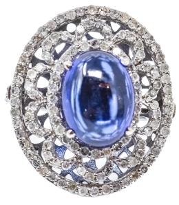 19 - ANILLO ESTILO ART DECÓ CON CUARZO AZUL Y DIAMANTES