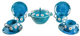 386 - JUEGO DE CONSOMÉ EN PORCELANA DE LOS AÑOS 60