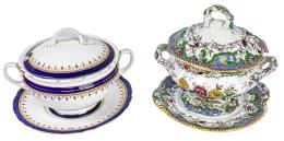 465 - DOS PEQUEÑAS SOPERAS EN LOZA Y PORCELANA ÚLTIMO CUARTO S. XX