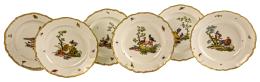 501 - SEIS PLATOS DE PORCELANA ALEMANA DE PRINCIPIOS DEL S.XX