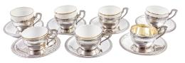 676 - CONJUNTO DE TAZAS CON PLATO EN PLATA DEL PRIMER TERCIO S.XX