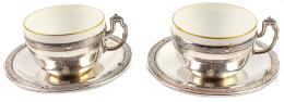 681 - DOS TAZAS CON PLATO DE PLATA DEL PRIMER TERCIO S.XX
