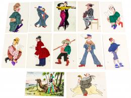 274 - 12 POSTALES CON TELAS DE COLORES