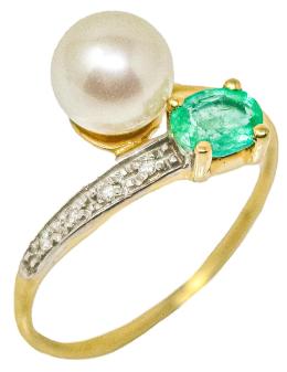 32 - ANILLO CON ESMERALDA Y PERLA