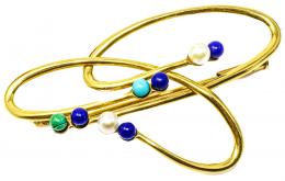 71 - BROCHE CON TURQUESAS, LAPISLÁZULI Y PERLAS