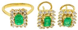 64 - ANILLO Y PENDIENTES CON ROSETÓN DE ESMERALDAS