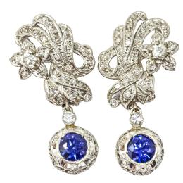 135 - PENDIENTES CON DIAMANTES Y ZAFIROS AÑOS 50