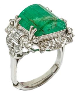 179 - SORTIJA ART DECO CON ESMERALDA Y DIAMANTES