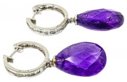 228 - PENDIENTES LARGOS CON DIAMANTES Y AMATISTAS