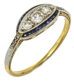 186 - SORTIJA CON DIAMANTES Y ZAFIROS DE PPS. DEL S.XX