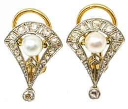 107 - PENDIENTES CON DIAMANTES Y PERLAS DE PPS. DEL S.XX