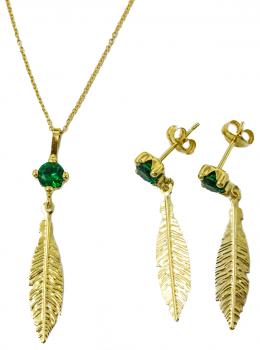251 - PENDIENTES Y COLGANTE CON PIEDRA VERDE