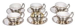720 - SEIS TAZAS CON PLATO DE PLATA DEL PRIMER TERCIO DEL S.XX