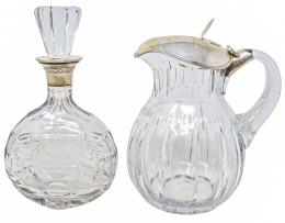 37 - JARRA Y BOTELLA EN CRISTAL Y PLATA DE MEDIADOS DEL S.XX