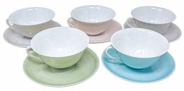 426 - CONJUNTO DE CINCO TAZAS CON PLATO EN PORCELANA AÑOS 60