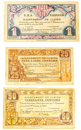 366 - TRES BILLETES DE LÉRIDA DE LA GUERRA CIVIL
