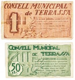 384 - DOS BILLETES DE TERRASSA DE LA GUERRA CIVIL