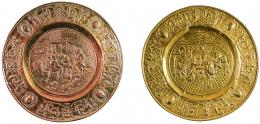 937 - PAREJA DE PLATOS DECORATIVOS DE COBRE