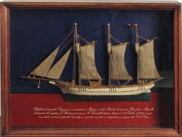 917 - MAQUETA DE BARCO ENMARCADA DEL ÚLTIMO CUARTO DEL S.XX