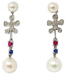 206 - PENDIENTES CON PERLAS, RUBÍES Y BRILLANTES