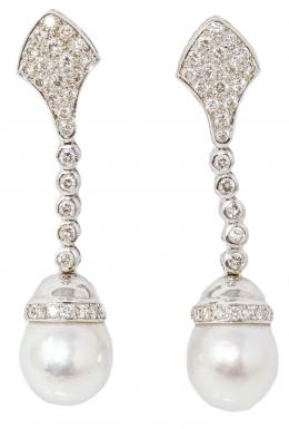 196 - PENDIENTES CON BRILLANTES Y PERLA AUSTRALIANA