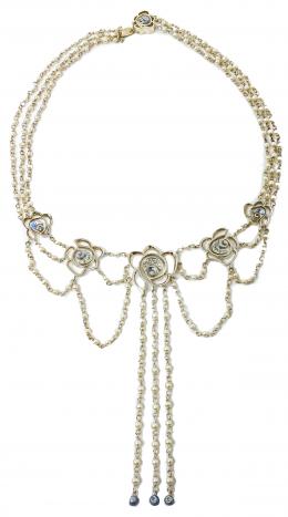 175 - GARGANTILLA DE PLATA, CON ESMALTES Y PERLAS
