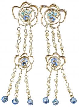 218 - PENDIENTES DE PLATA, CON ESMALTES Y PERLAS
