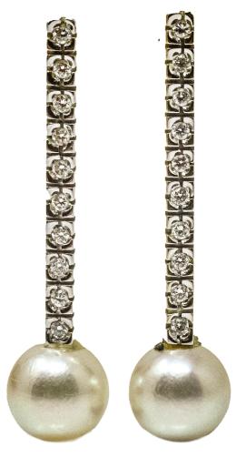 160 - PENDIENTES LARGOS CON BRILLANTES Y PERLAS