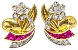 156 - PENDIENTES CON DIAMANTES Y RUBÍES AÑOS 40.