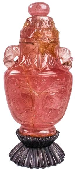 405 - POTICHE DE CUARZO ROSA DE MEDIADOS DEL S.XX