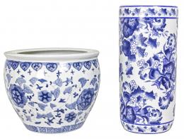 465 - PARAGÜERO Y JARDINERA EN PORCELANA ORIENTAL 