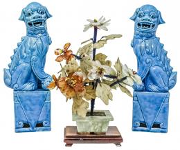 429 - PAREJA DE FURIAS Y PEQUEÑO BONSAI DEL ÚLTIMO CUARTO DEL S.XX