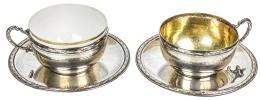 721 - DOS GRANDES TAZAS CON PLATO EN PLATA