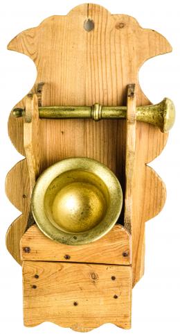 974 - MORTERO CON SU MANO Y SOPORTE DE MADERA