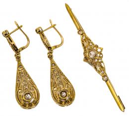 80 - BROCHE ALFILER Y PENDIENTES LARGOS DE PPS. DEL S.XX