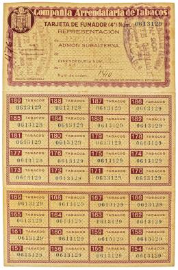313 - CARTILLA DE RACIONAMIENTO DE TABACO AÑOS 30