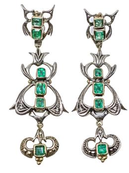 158 - PENDIENTES DE ESTILO ANTIGUO CON ESMERALDAS