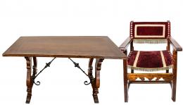 325 - MESA DE LIRA CON SILLÓN FRAILERO DEL SIGLO XIX
