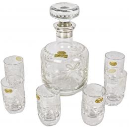 18 - CONJUNTO LICORERO DE CRISTAL Y PLATA