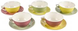 462 - CINCO TAZAS CON PLATO EN LOZA DE MEDIADOS DEL S.XX