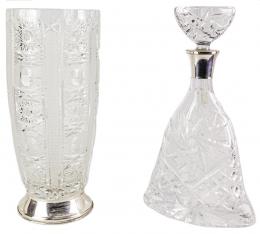 40 - JARRÓN Y BOTELLA DE CRISTAL Y PLATA